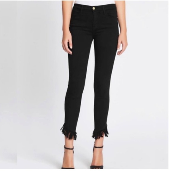 Frame Le high skinny shredded Raw hem black high waisted jeans - Picture 1 of 12